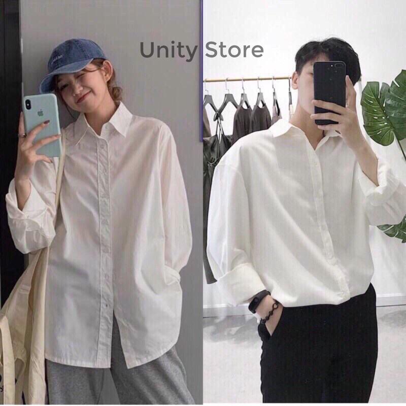 Áo Sơ Mi Trắng Đen Trơn Dài Tay Nam Nữ Unisex