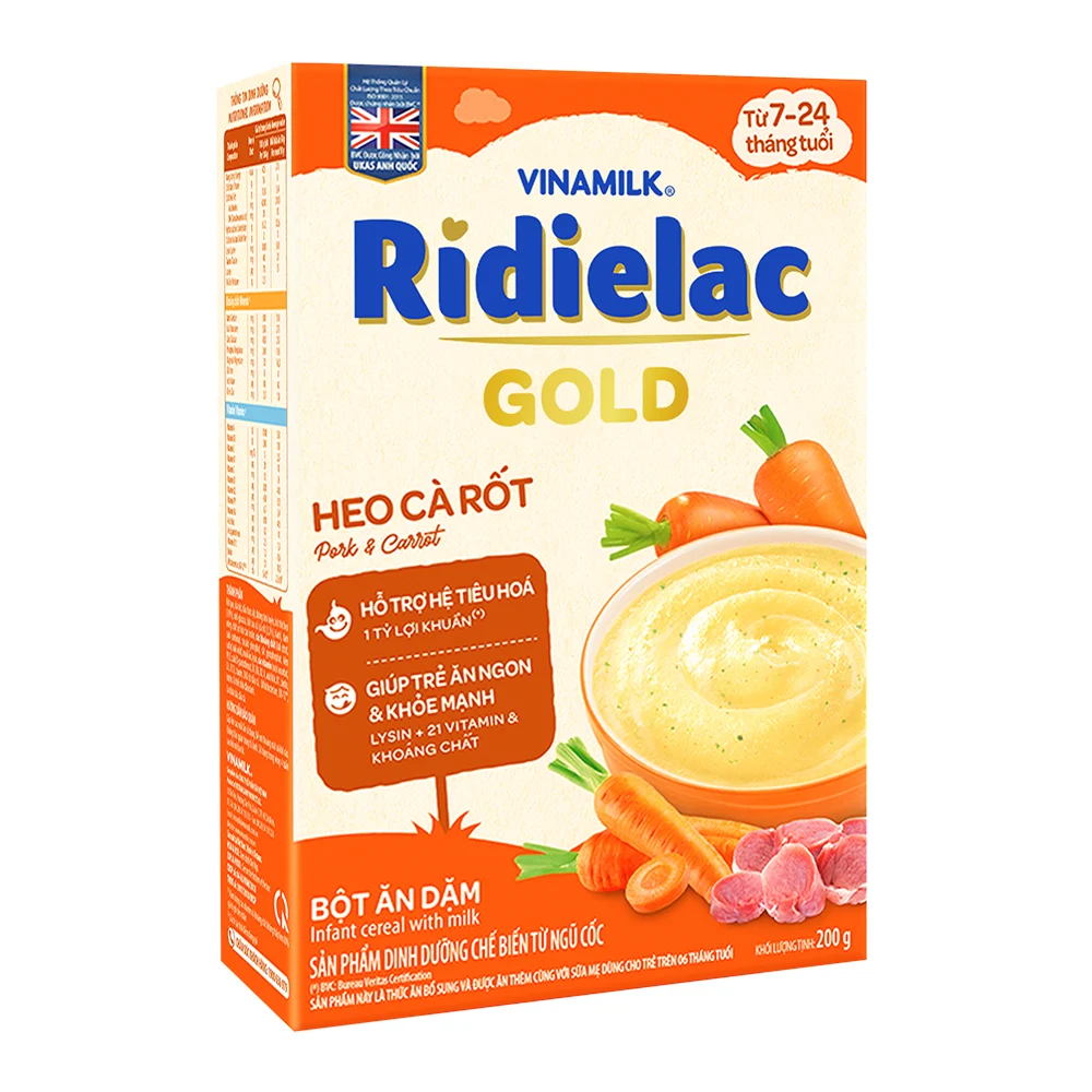 COMBO 2 hộp BỘT ĂN DẶM RIDIELAC
GOLD HEO CÀ RỐT - HỘP GIẤY 200G