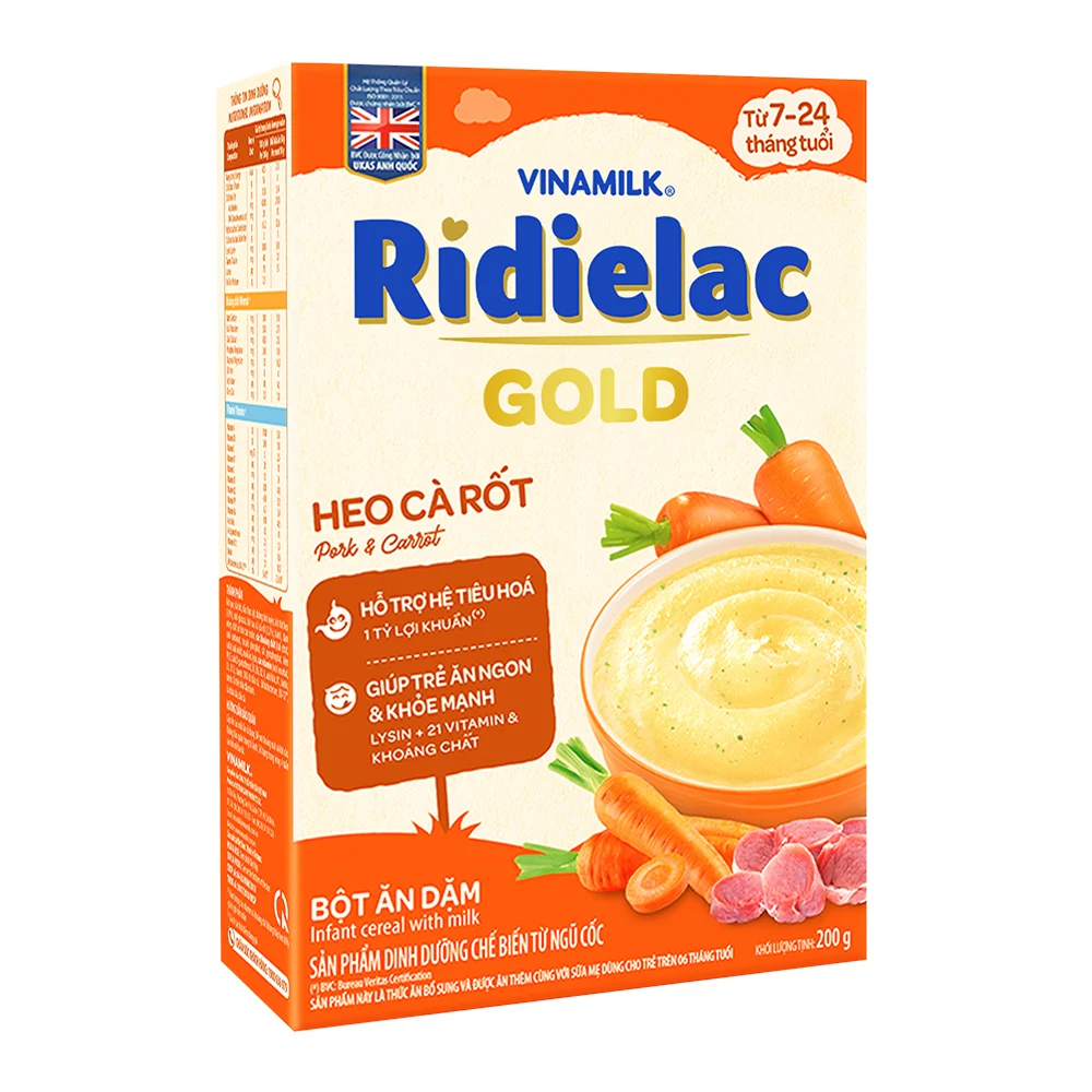 COMBO 2 hộp BỘT ĂN DẶM RIDIELAC 
GOLD HEO CÀ RỐT - HỘP GIẤY 200G