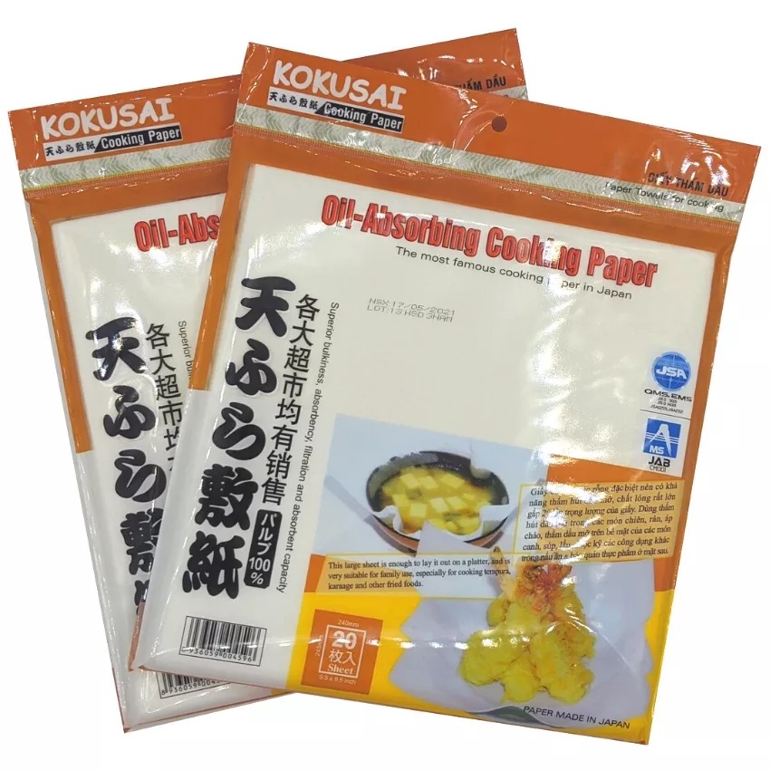 Giấy thấm dầu thực phẩm KOKUSAI Nhật Bản giấy thấm dầu ăn đồ chiên rán nhà bếp gói 20 tờ/1 túi