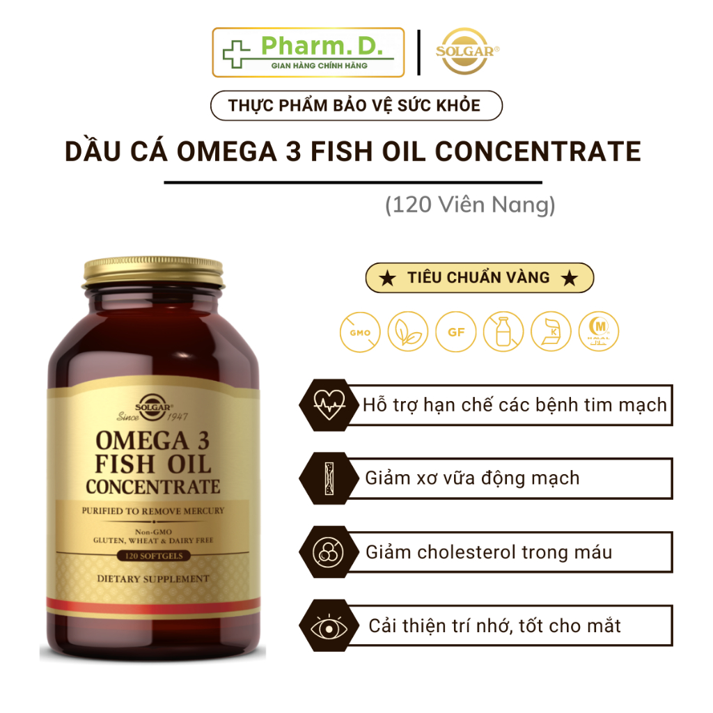 Viên Uống Dầu Cá Bổ Sung Omega 3 Hỗ Trợ Giảm Xơ Vỡ Động Mạch, Cải Thiện Trí Nhớ, Tốt Cho Tim Mạch Solgar Fish Oil Omega 3 Concentrate