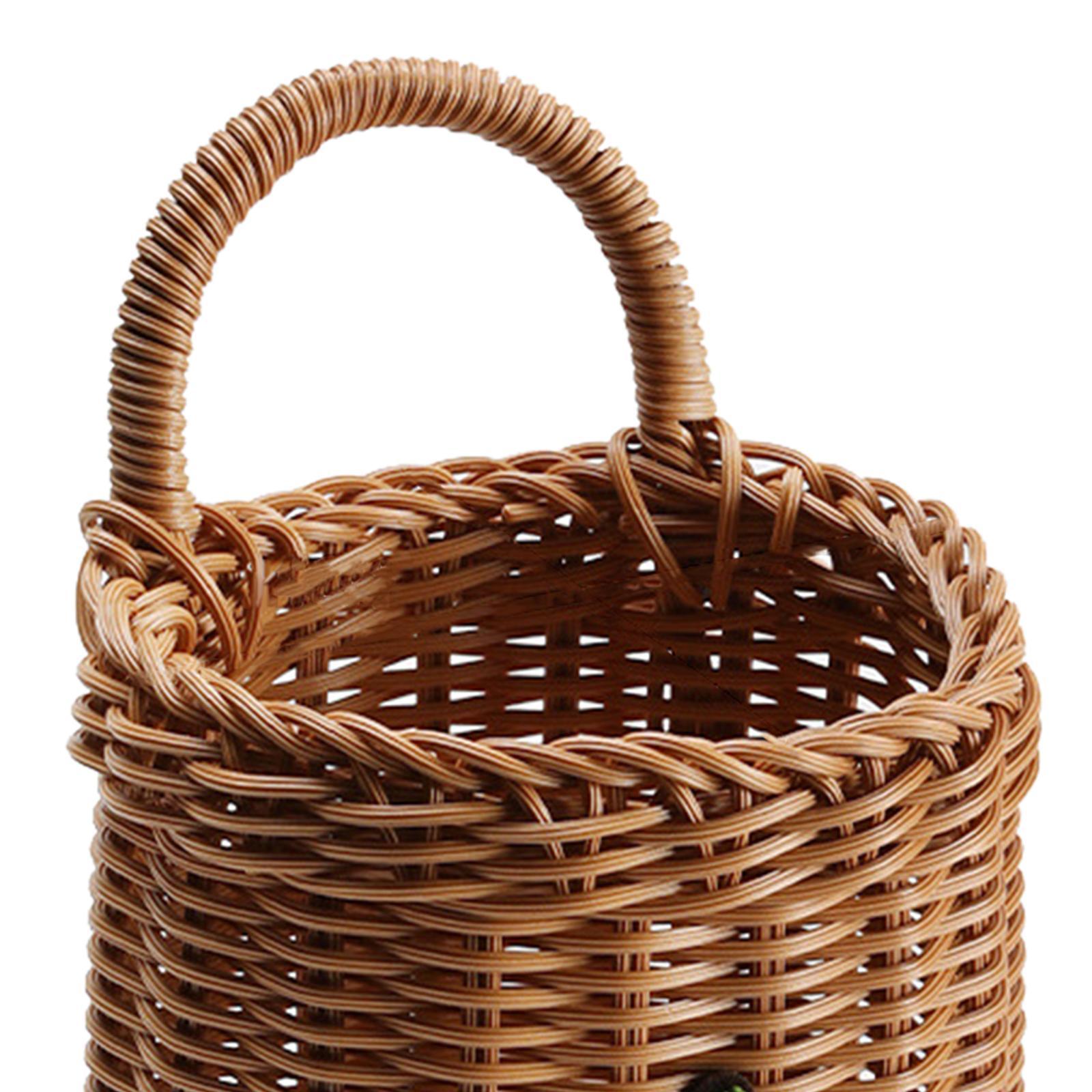 Wall Hanging Basket Holder Decorative Toiletries Sundries Home Vegetables Cabinet with Handle Bathroom Key Balcony Kitchen Woven Wall Basket