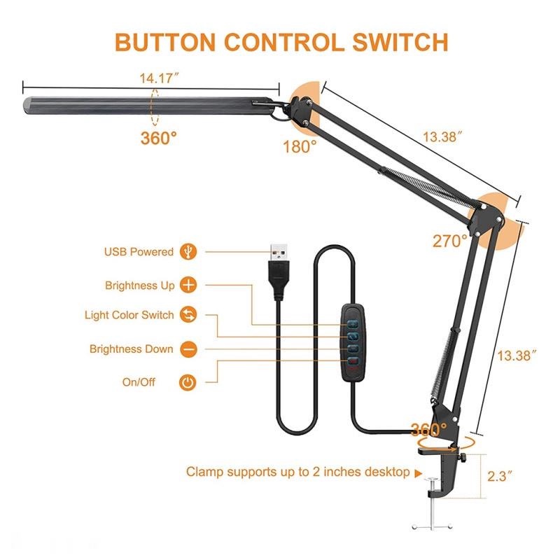 Đèn kẹp bàn học làm việc máy tính laptop decor bàn ánh sáng đổi 3 màu 10 cấp sáng