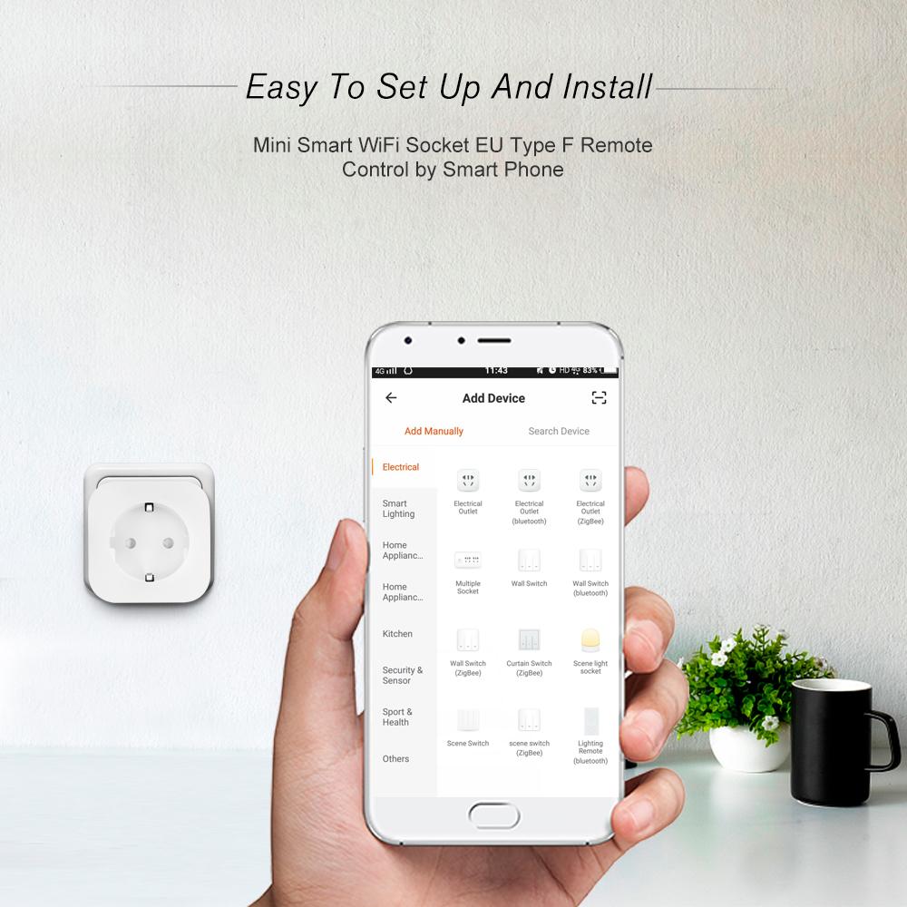 Mini Smart WiFi Socket EU Type F Remote Control by Smart Phone from Anywhere Timing Function, Voice Control Compatible with Amazon Alexa and for Google Home IFTTT