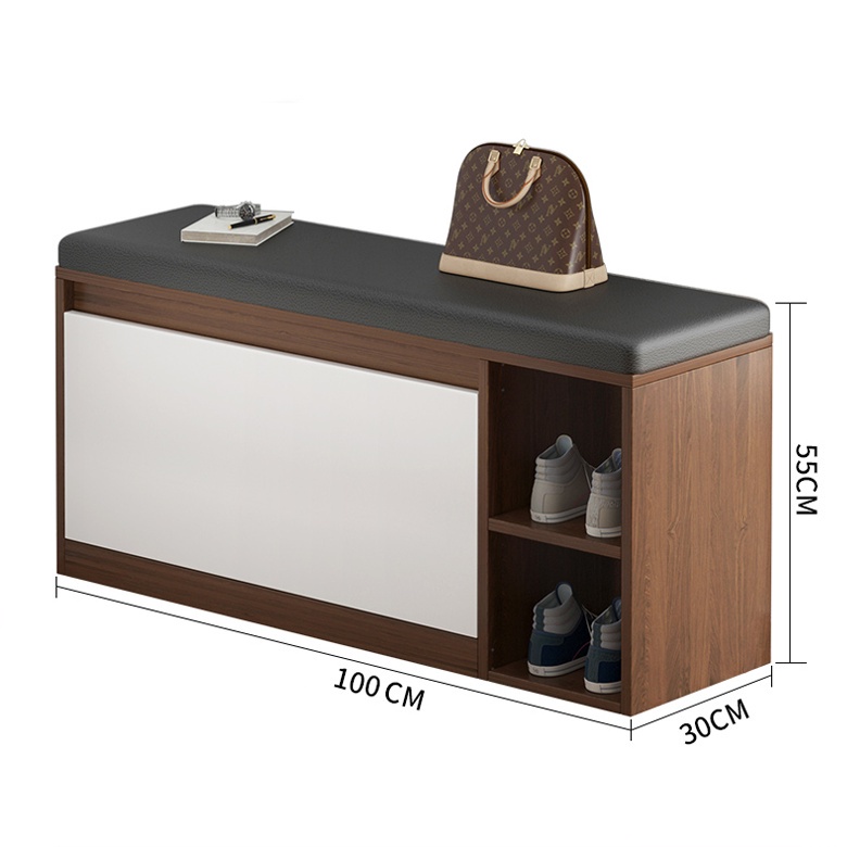 Tủ Giày Gỗ MDF Chống Ẩm Cánh Lật Siêu Gọn 3 Ngăn Có Hộc Và Đệm Da Ngồi Sang Trọng VANDO