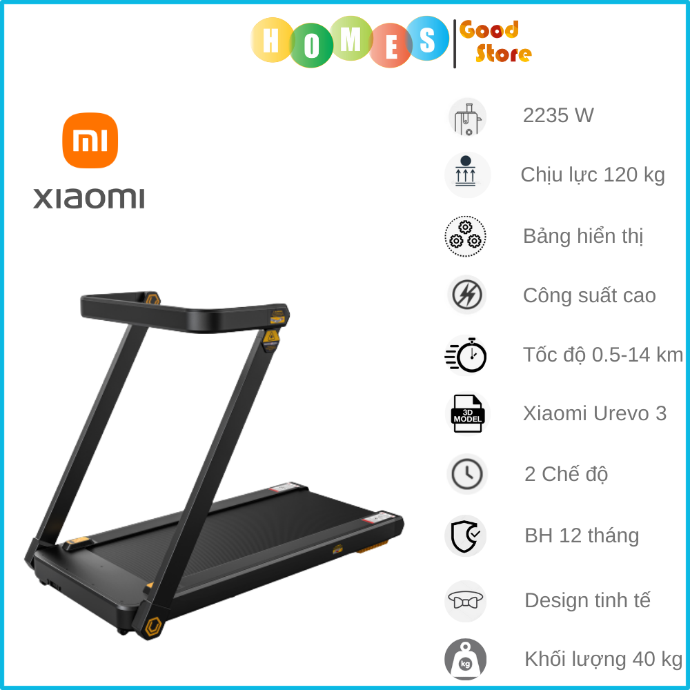 Máy Chạy Bộ XIAOMI Urevo Strol 3 in 1 Thông Minh, Điều Khiển Từ Xa, Độ Ồn Thấp 35dB, Thiết Kế Mỏng Nhỏ Gọn Thảm Chạy Đàn Hồi 5 Lớp, Công Suất Lớn 2235 W - Hàng Chính Hãng