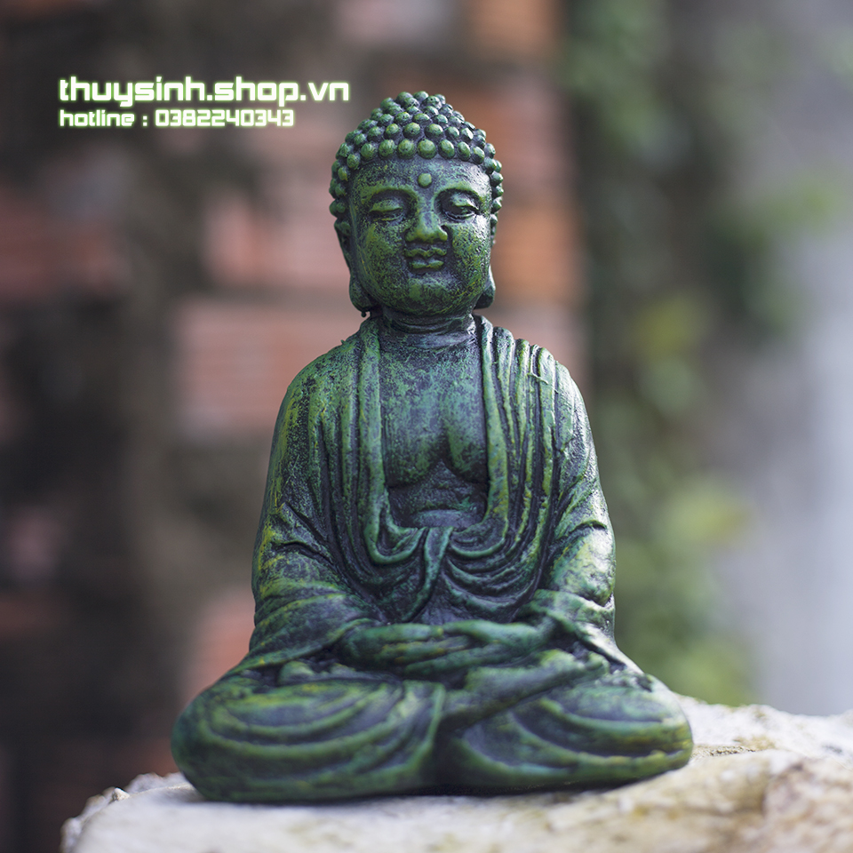 Diện Phật Thích Ca màu xanh rêu cao 15cm trang trí hồ cá, thuỷ sinh, tiểu cảnh, bán cạn, terrarium