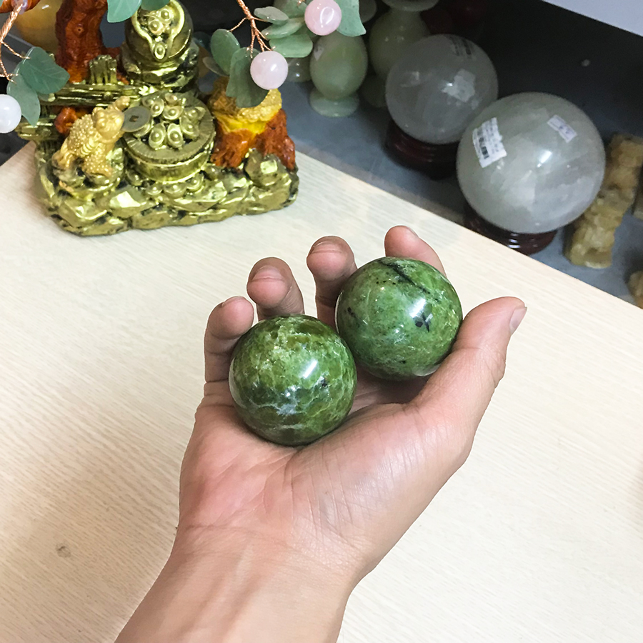Cặp bi lăn tay đá tự nhiên Serpentine