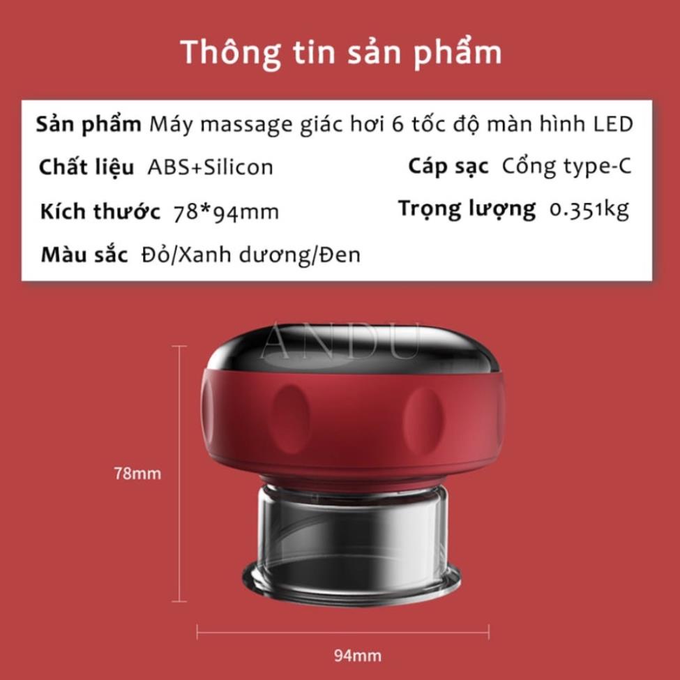 Máy Giác Hơi Thông minh, Màn Hình Led ,Cạo Gió Bằng Điện Có 6 Tốc Độ Điều Chỉnh, Giảm Mệt Mỏi Căng Thẳng, Sạc Type C