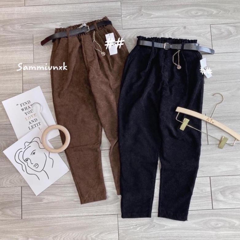 Quần baggy nữ cạp chun nhún bèo quần baggy tây chất nhung tăm siêu sang Banamo Fashion 851