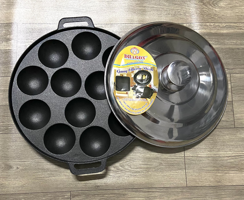 Khuôn bánh khọt chống dính 12 lỗ nắp kính - nắp inox hiệu Vạn Lợi - Dragon - khuôn nắp inox