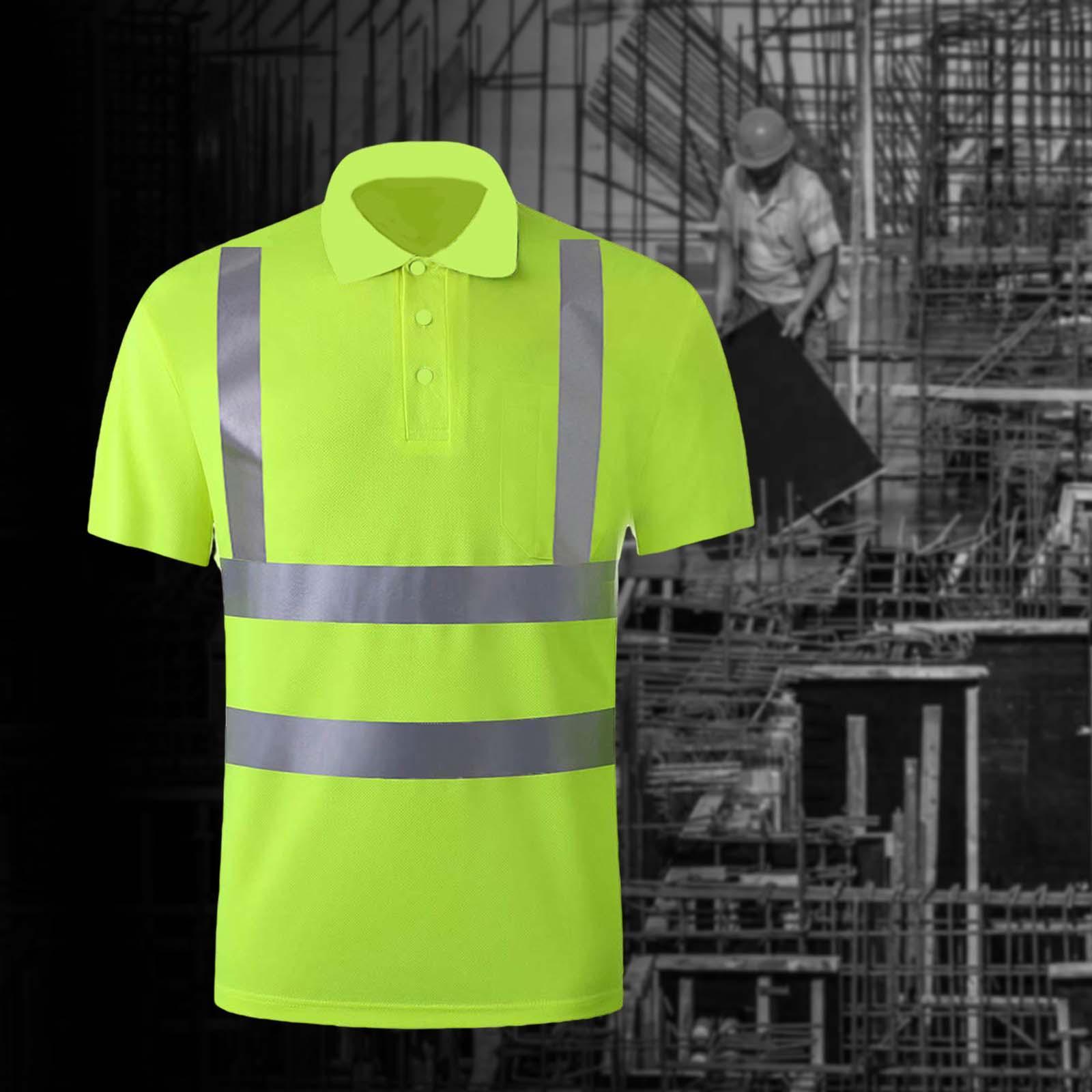 High Visibility Short Sleeve Reflective work Shirts Quick Dry Safety Shirt Work Wear Shirts for Cycling Road Men Adult Workwear