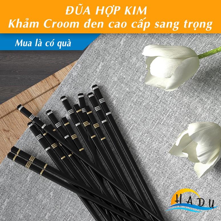 Đũa ăn cao cấp chống trơn kháng khuẩn đũa hợp kim khảm Crôm đen chống nước chống cong an toàn HADU HDS001