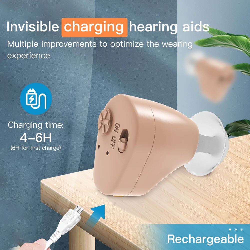 ROGTZ - Máy trợ thính không dây  K102 Nhỏ gọn Ôm sát vành tai Thoải mái Dễ sử dụng Lọc bỏ tiếng ồn Khuếch đại âm thanh Pin Lithium dung lượng cao 24h Phù hợp nhiều đối tượng Người già Trẻ em Suy giảm thính lực Văn phòng Gia đình Công cộng-Hàng Chính Hãng