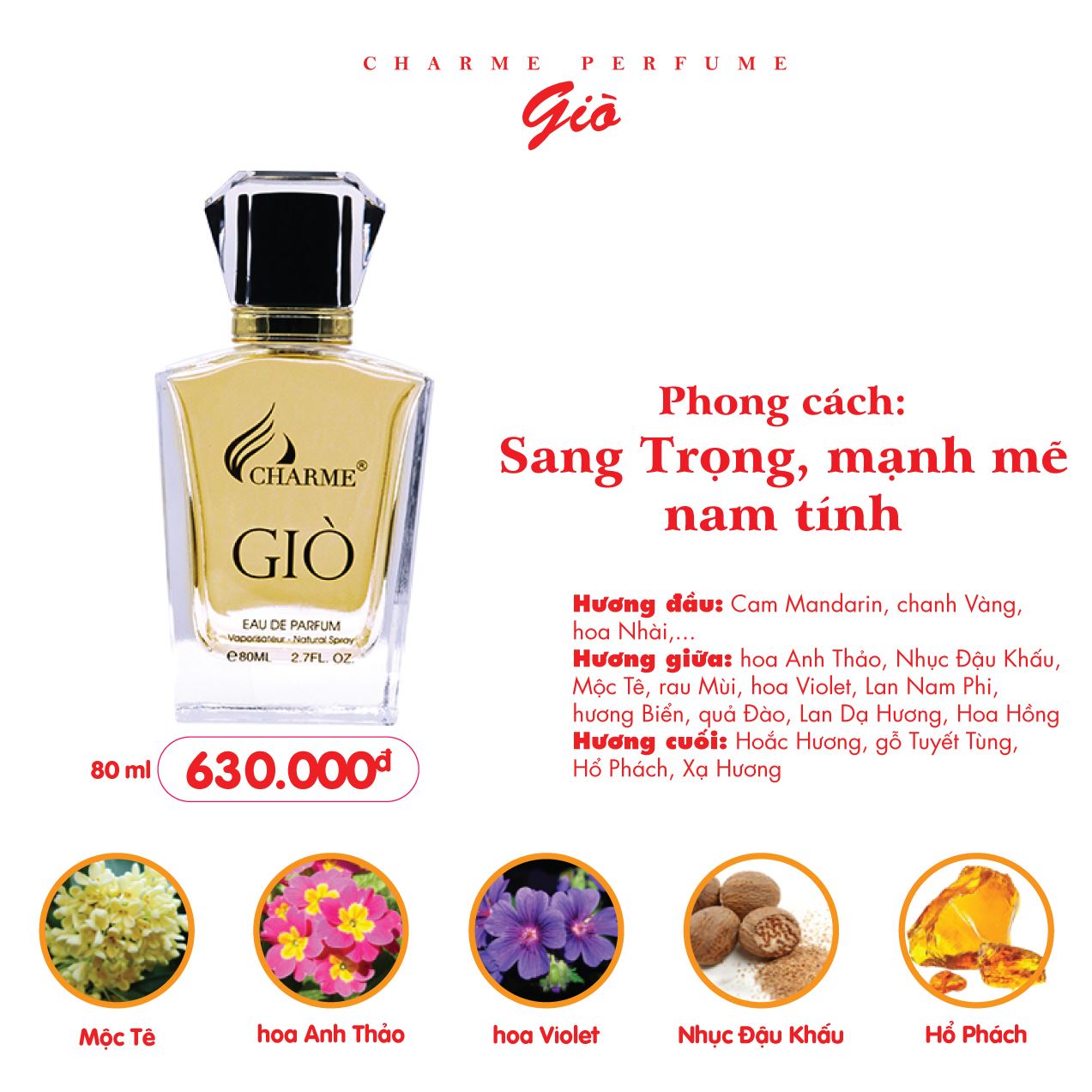 Nước hoa charme Giò 80ml Sang trong lịch lãm