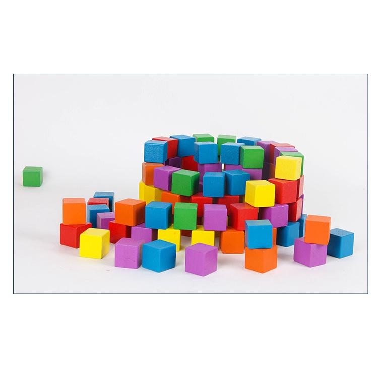 Bộ xếp hình khối gỗ nhỏ 50 khố, đồ dùng dạy toán Montessori bằng gỗ, đồ chơi giáo dục trẻ em