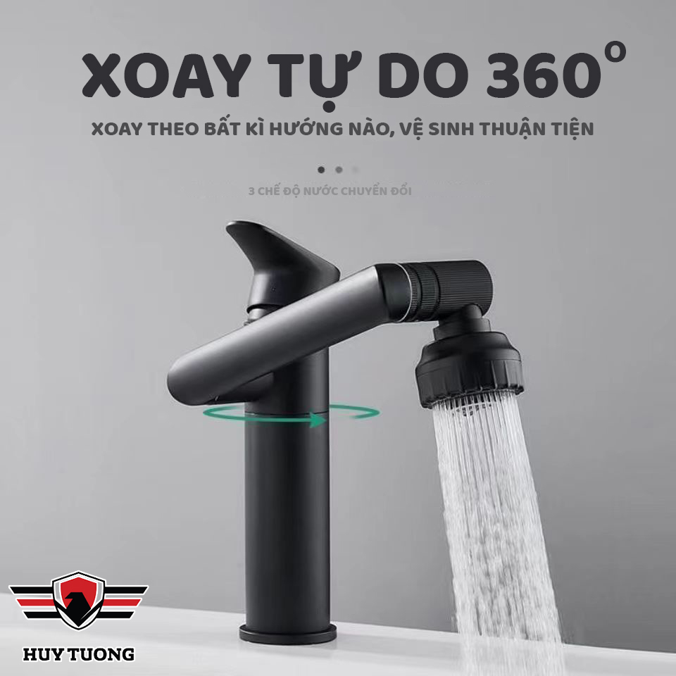 Vòi lavabo nóng lạnh 360 độ - Vòi lavabo xoay 360 độ thích hợp với chậu rửa mặt/rửa bát - Vòi Lavabo màu Đen mờ / Trắng sáng / Trắng sữa - Huy Tưởng