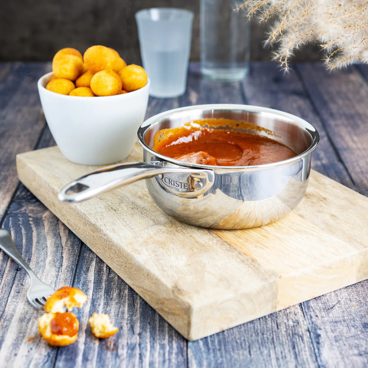 Cristel Castel Pro High Saucepan Quánh Inox Cao Cấp 5 Đáy Có Vạch Định Lượng
