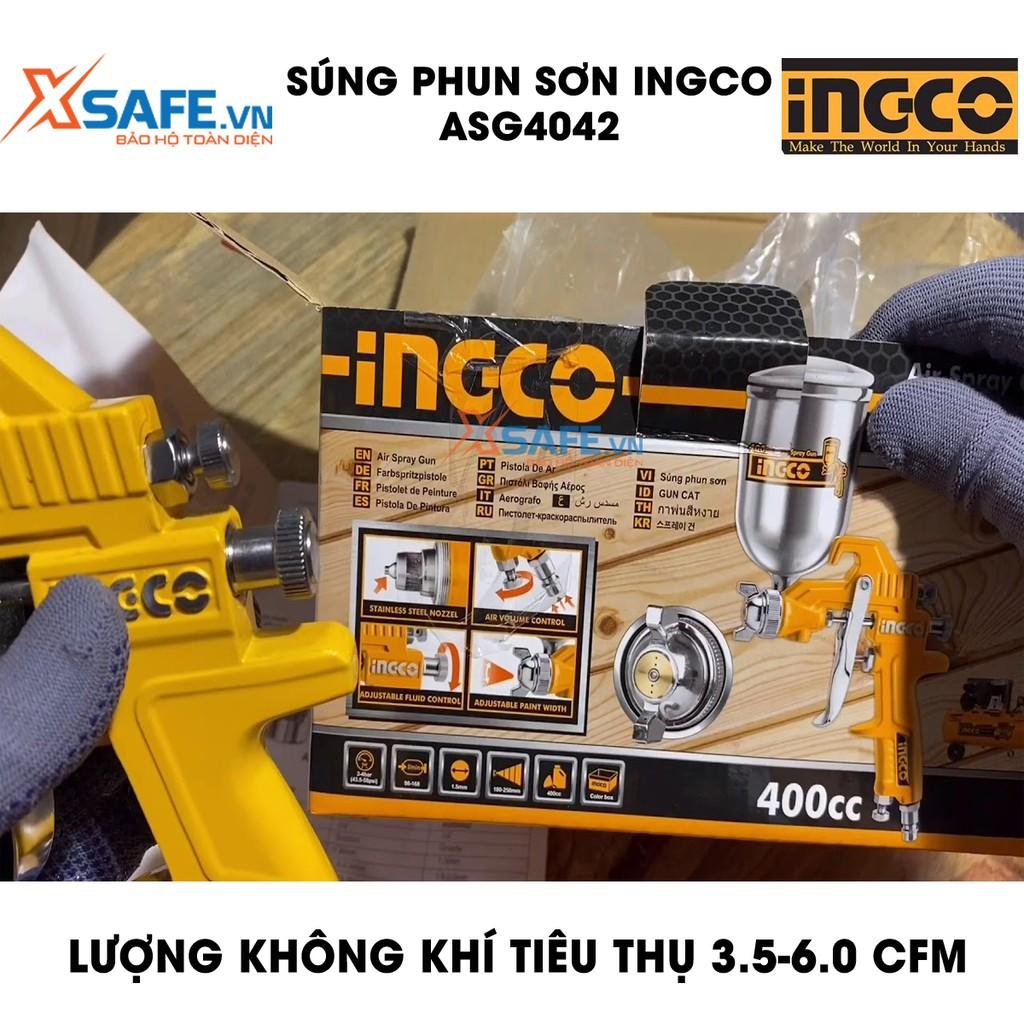 Máy phun sơn INGCO ASG4042 - dụng cụ phun sơn đầu phun tiêu chuẩn 1.5mm, áp suất 3.0-4.0 bar, thể tích bình nhôm 400cc [XSAFE]