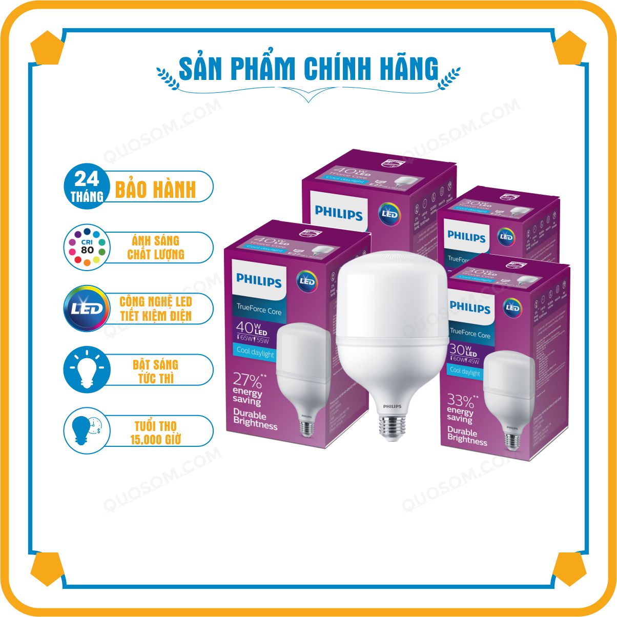 Bóng đèn LED trụ Hi-lumen G3 PHILIPS E27 - Độ sáng cao, tiết kiệm điện, chất lượng ánh sáng vượt trội - Hàng Chính Hãng