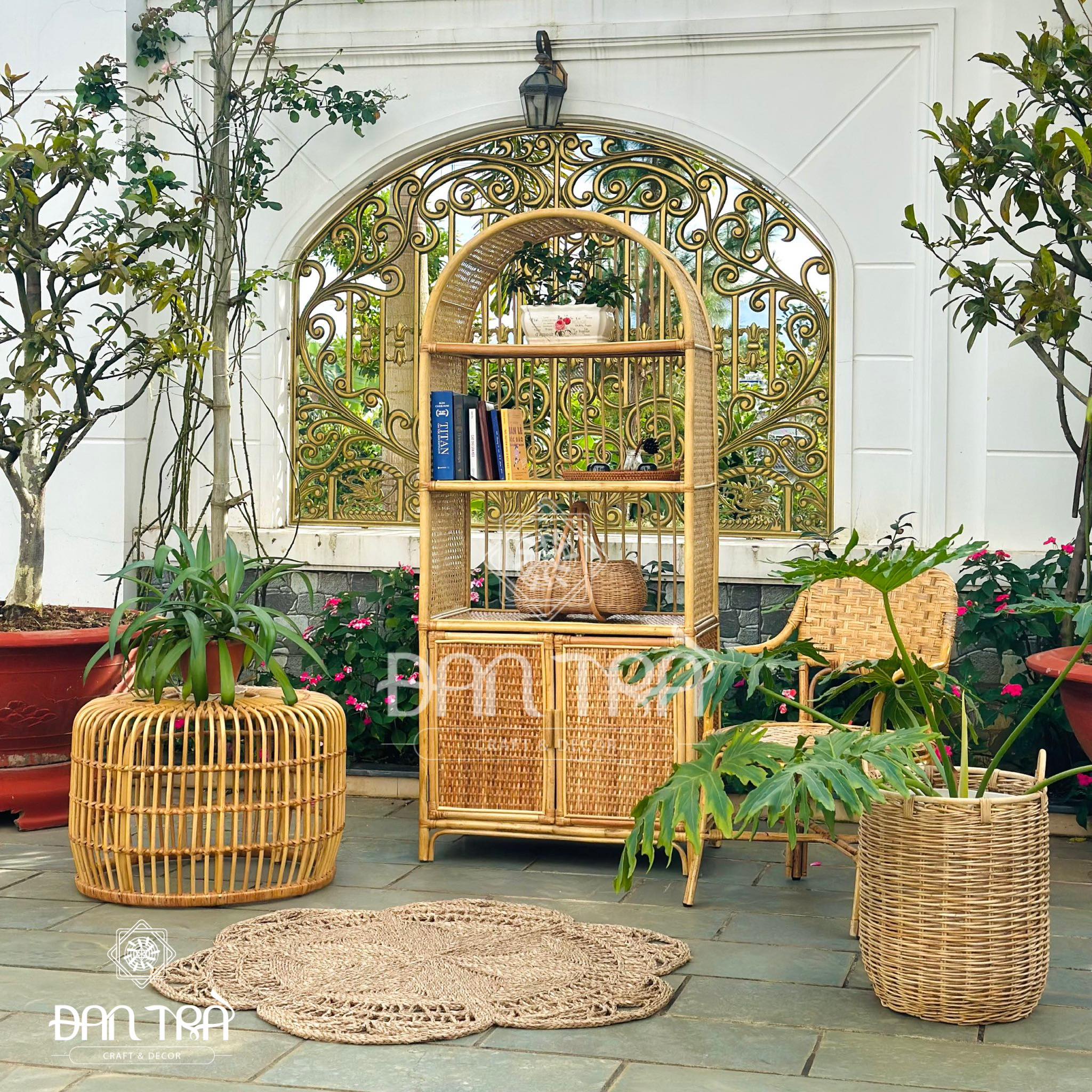 Tủ Mây Đựng Sách Đan Trà- Tủ Mây Decor Vintage- Tủ Mây Mắt Cáo Đan Trà- Nội Thất Mây Tre Đan Trà