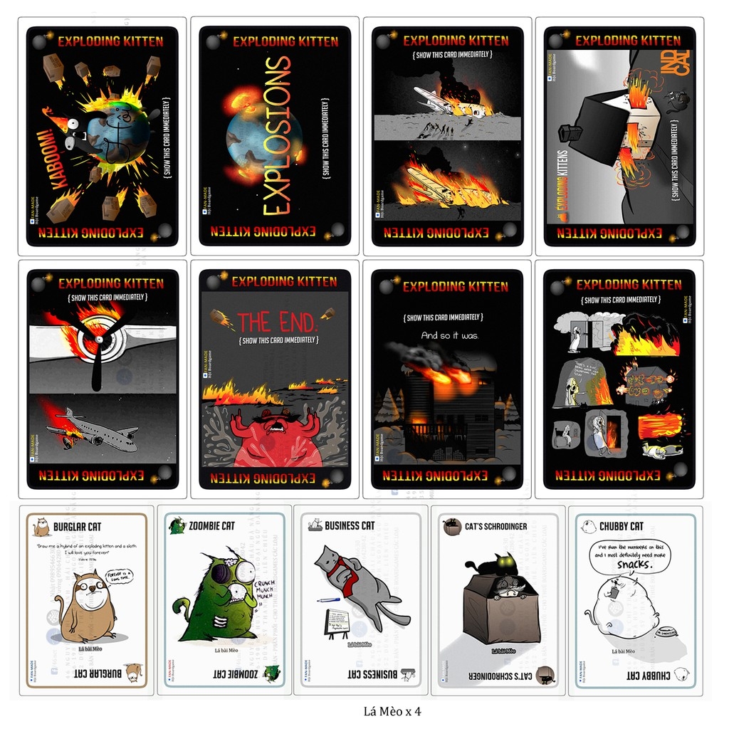 Mèo Nổ Bạc - Exploding Kittens Silver Phiên bản nâng cấp 78 lá - Bản Song Ngữ Anh - Việt ( Có tiếng việt đi kèm)