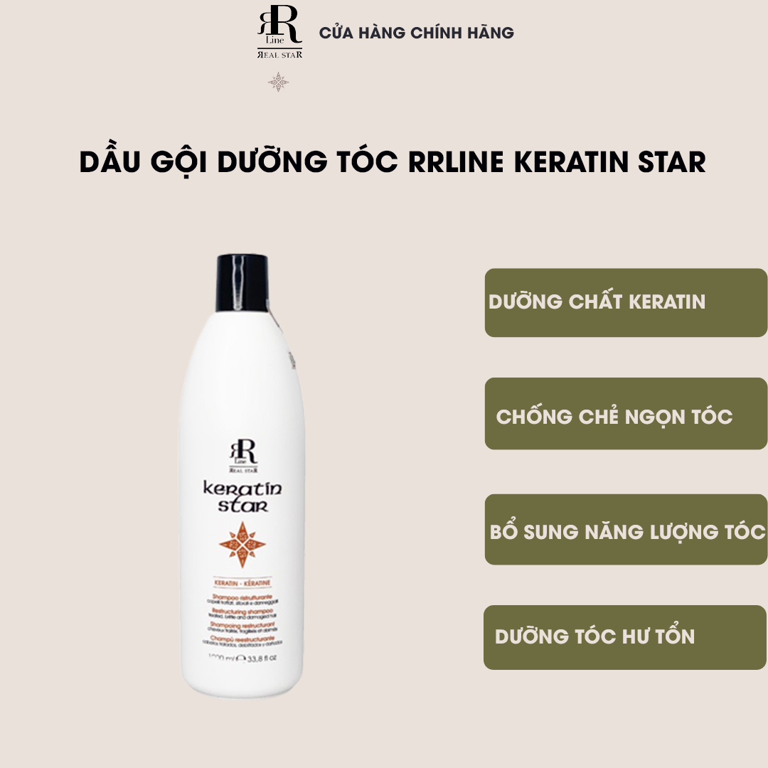 Dầu gội Ý  phục hồi tóc hư tổn Rrline Keratin Star Shampoo 1000ml