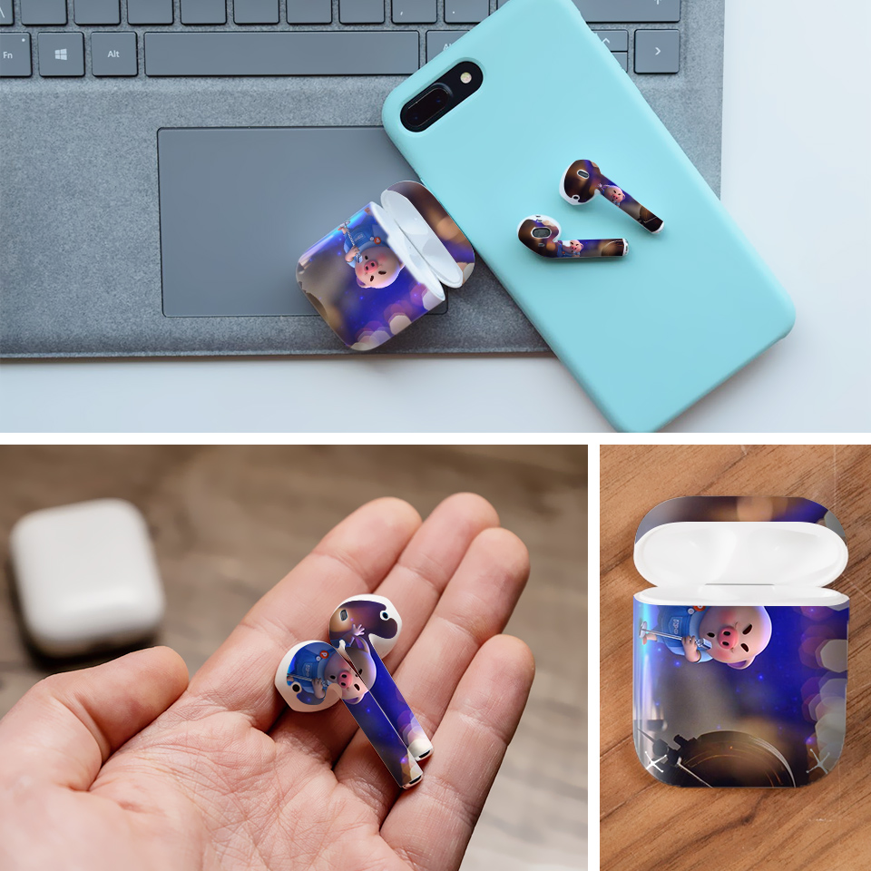 Miếng dán skin chống bẩn cho tai nghe AirPods in hình Heo con dễ thương - HEO2k19 - 113 (bản không dây 1 và 2)