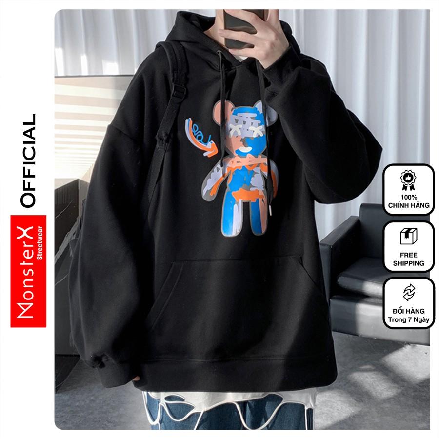 Áo mũ Hoodie Unisex MonsterX Gấu Berikk form rộng 5 màu nỉ bông cặp đôi nam nữ Oversize Ulzzang thu đông