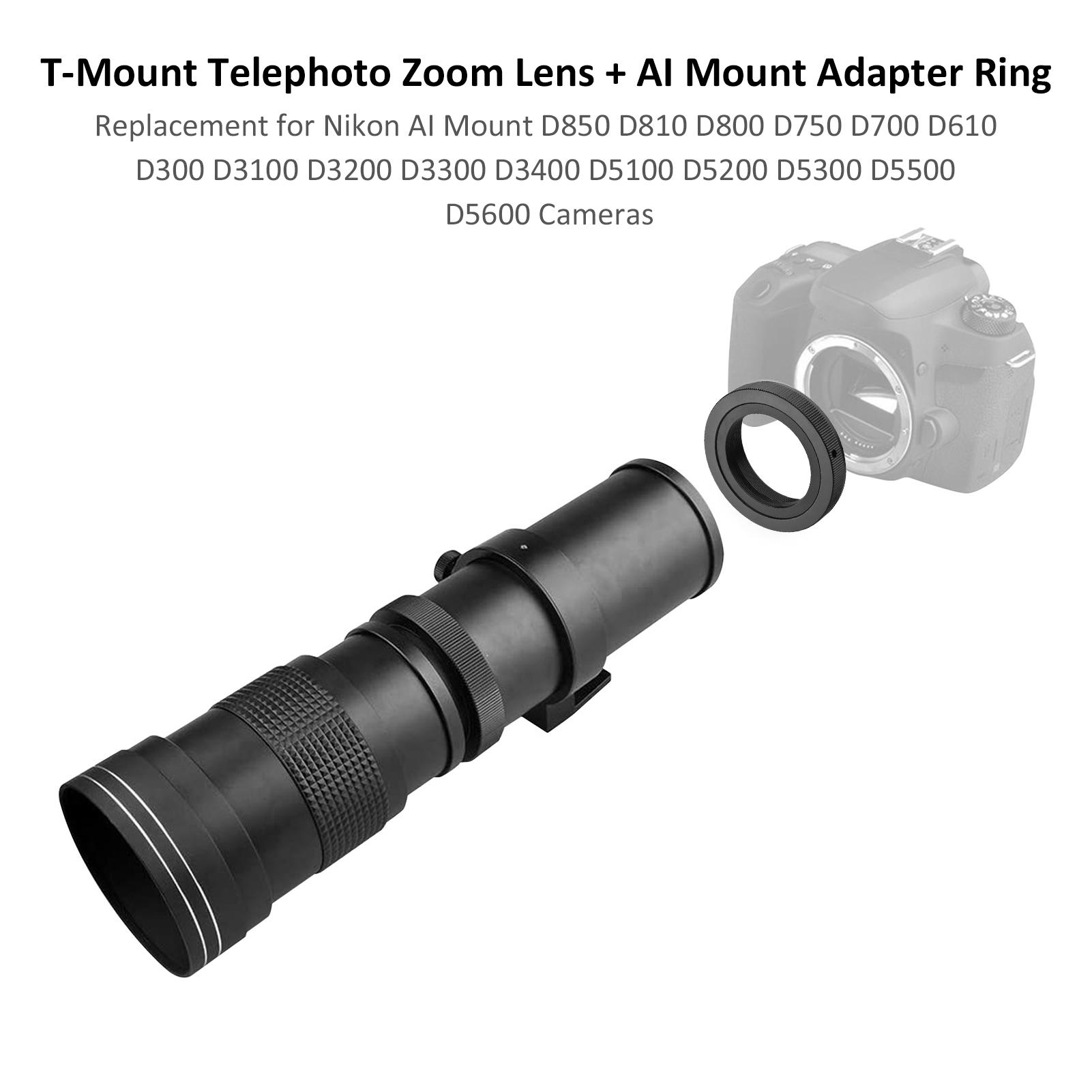 Camera MF Telephoto Zoom Lens F/8.3-16 T Mount+UV/CPL/FLD Filters +2X 420-800mm Teleconverter Lens + T2-EOS Adapter Ring