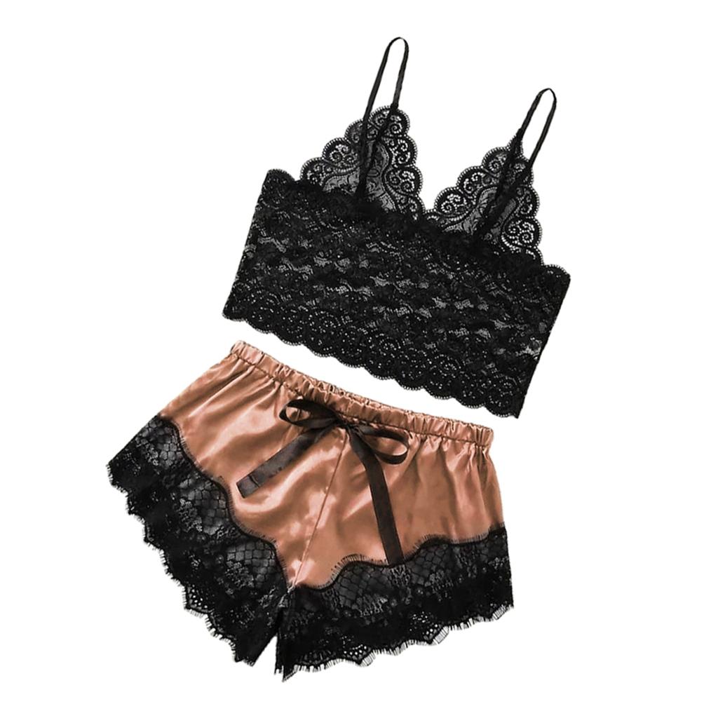 Women Sexy Lace Vest Crop Tops Panty Lingerie Sleepwear Red S