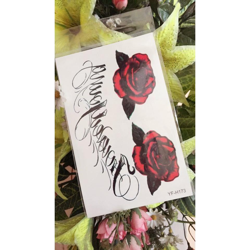 Hình xăm dán hoa chữ nghiêng bắp tay 15x21cm