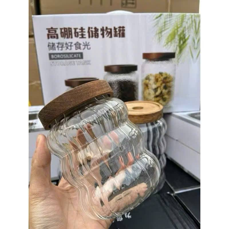 Bộ 3 Hũ Gia Vị Thuỷ Tinh Nắp Gỗ, Lọ Đựng Gia Vị Kín Hơi Với Gioăng Cao Su - HÀNG CHÍNH HÃNG MINIIN