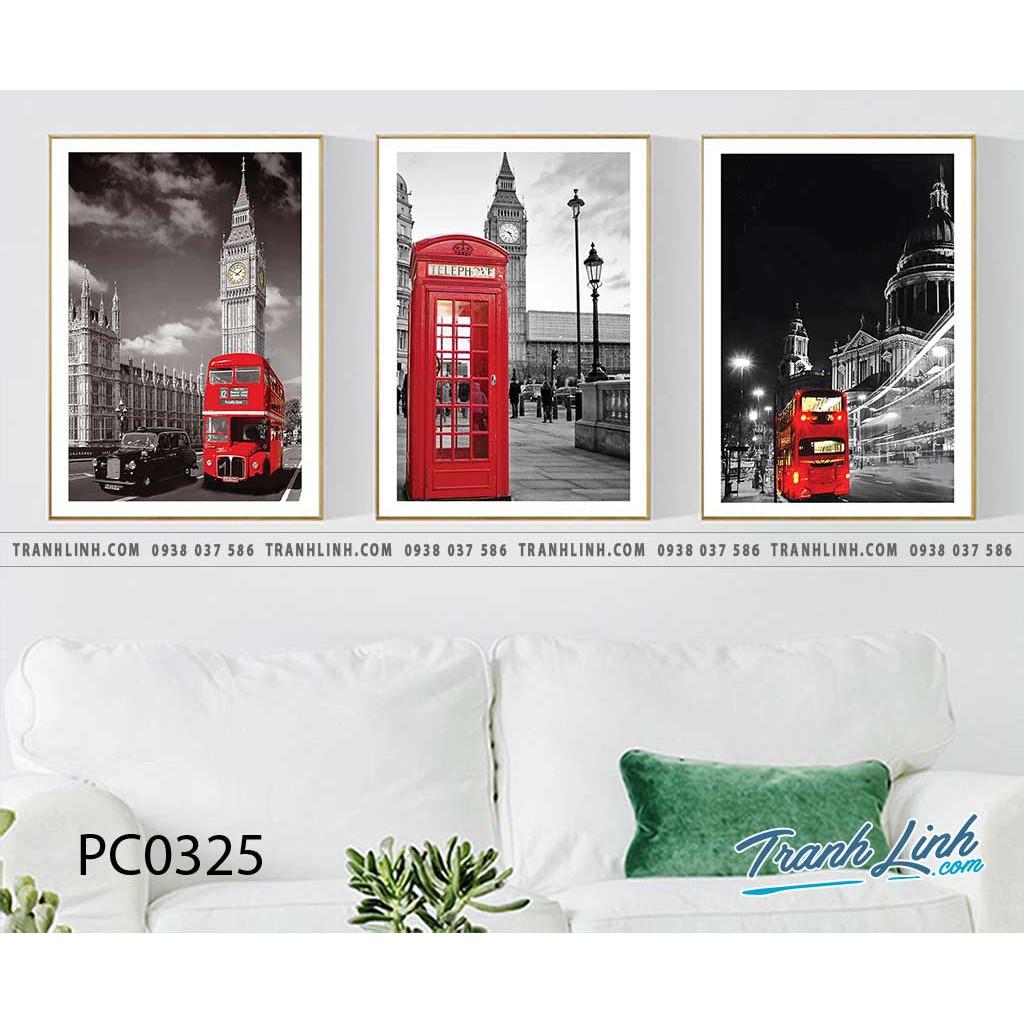 Bộ 3 tranh canvas thành phố châu Âu tone màu đỏ đen