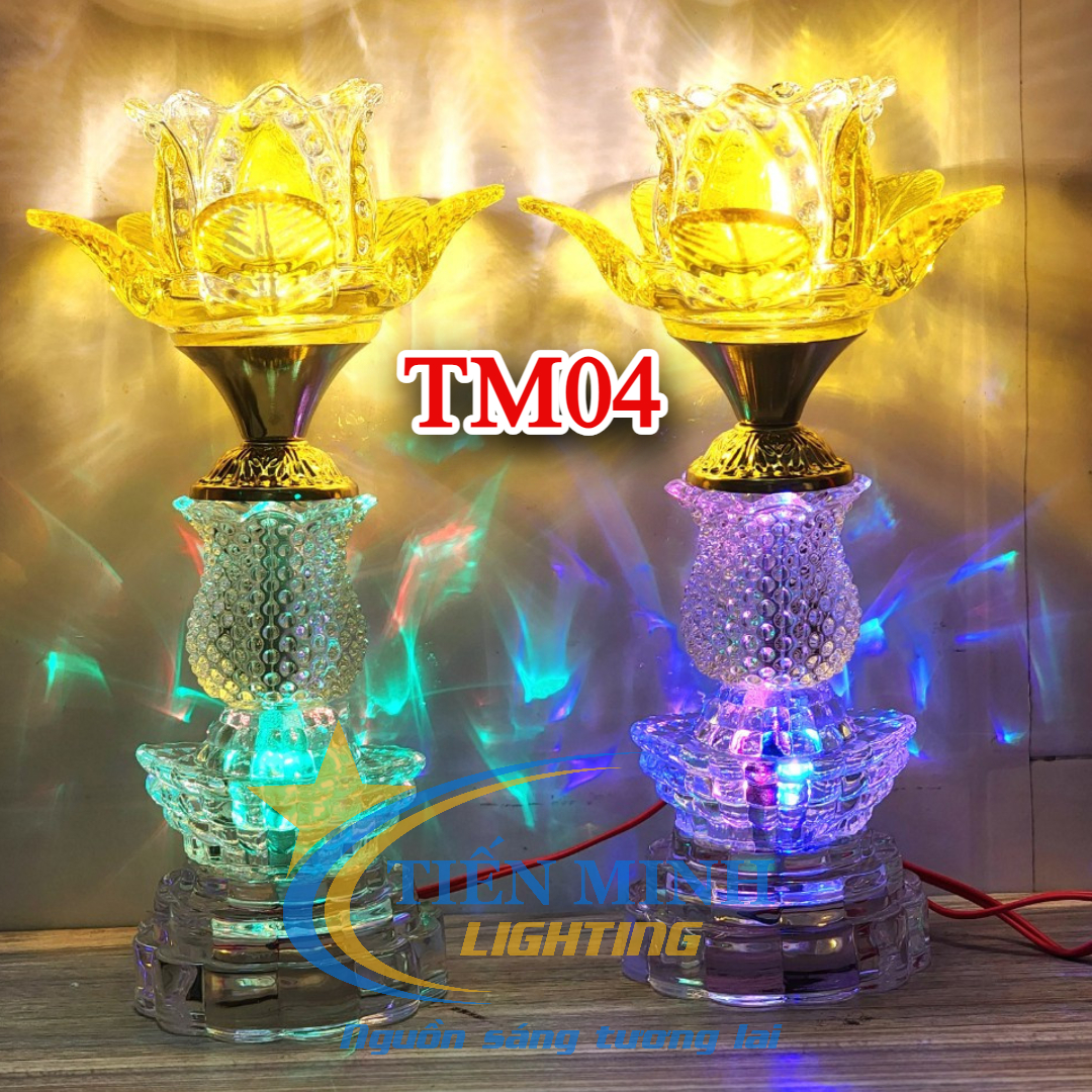 Đèn Thờ Hoa Sen Thủy Tinh TM04, Tự động đổi màu, đèn Led  cho khả năng chiếu sáng, tuổi thọ đèn đến 5000h, Thân đèn làm bằng thủy tinh cao cấp