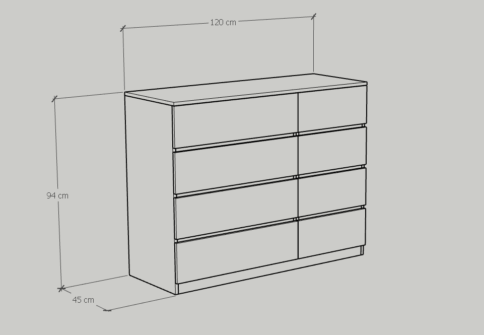 [Happy Home Furniture] OLA, Tủ đựng đồ 8 ngăn kéo, 120cm x 45cm x 94cm ( DxRxC), THK_091