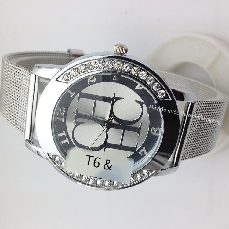Phong Cách Mới Nhất AliExpress Thời Trang Mới Thương Hiệu Dây Thép Dây Vỏ Vàng Lưới Dây Nạm Kim Cương Đồng Hồ Nữ Cá Tính Đồng Hồ Thạch Anh
