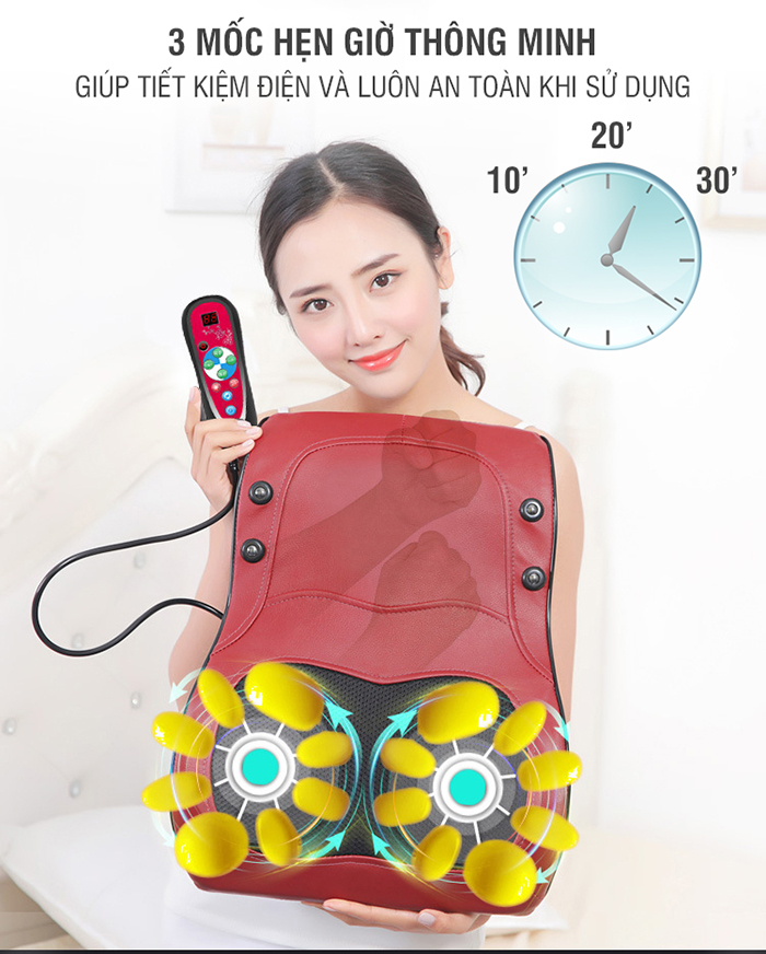 Đệm massage lưng xoay xoa bóp, rung, hồng ngoại nhiệt sưởi ấm YIJIA YJ-M6 - Dùng được trên ô tô