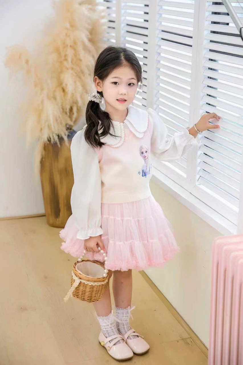 Set váy cho bé gái, Váy thu đông trẻ em 3-9 tuổi hình elsa chân váy ren phong cách Hàn Quốc kiểu dáng thời trang
