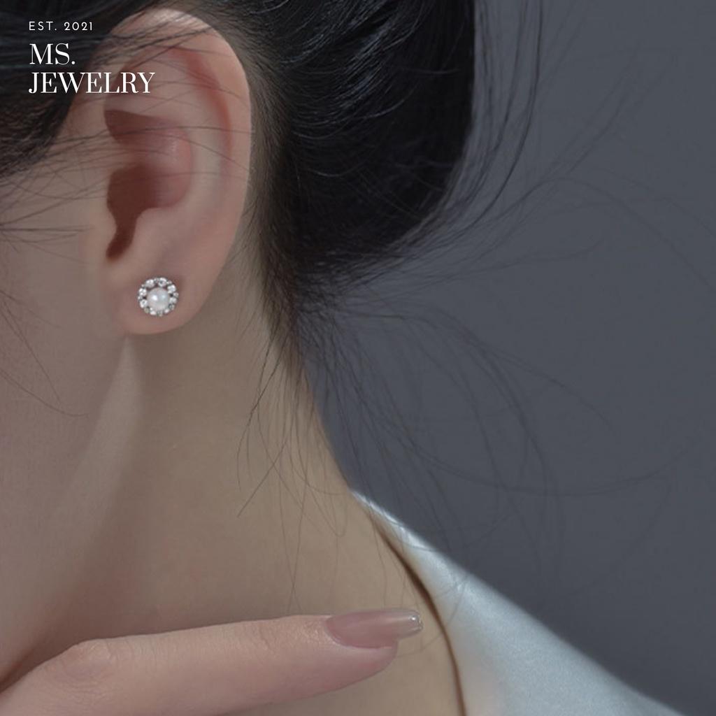 Khuyên Tai Thời Trang Bạc S925 Pearl Đính Đá Cao Cấp