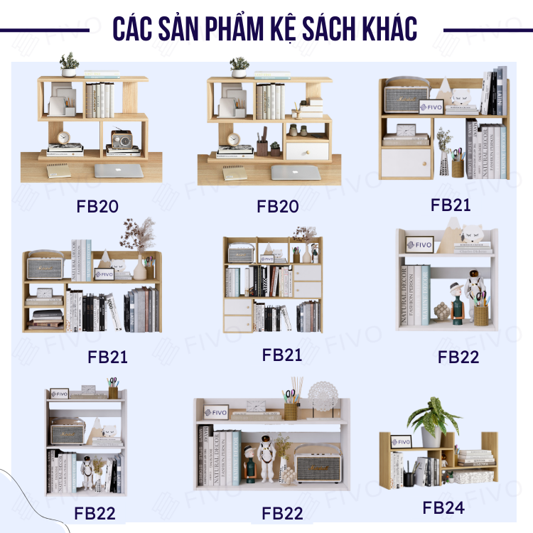 Giá Sách Gỗ Để Bàn Đa Năng FB22 FIVO Màu Trắng, Hồng, Vàng, Tiết Kiệm Không Gian Bàn Học, Làm Việc Gọn Gàng