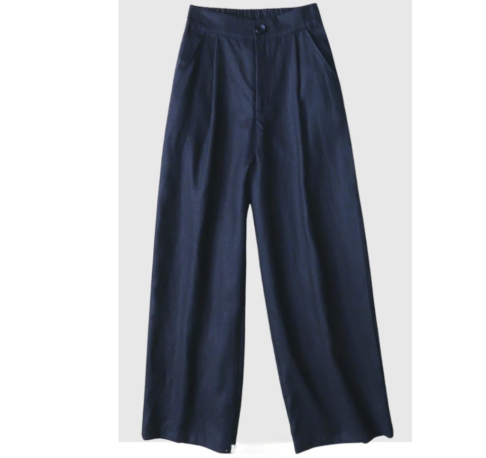 Quần dài suông linen thô cao cấp đũng ngắn lưng thun