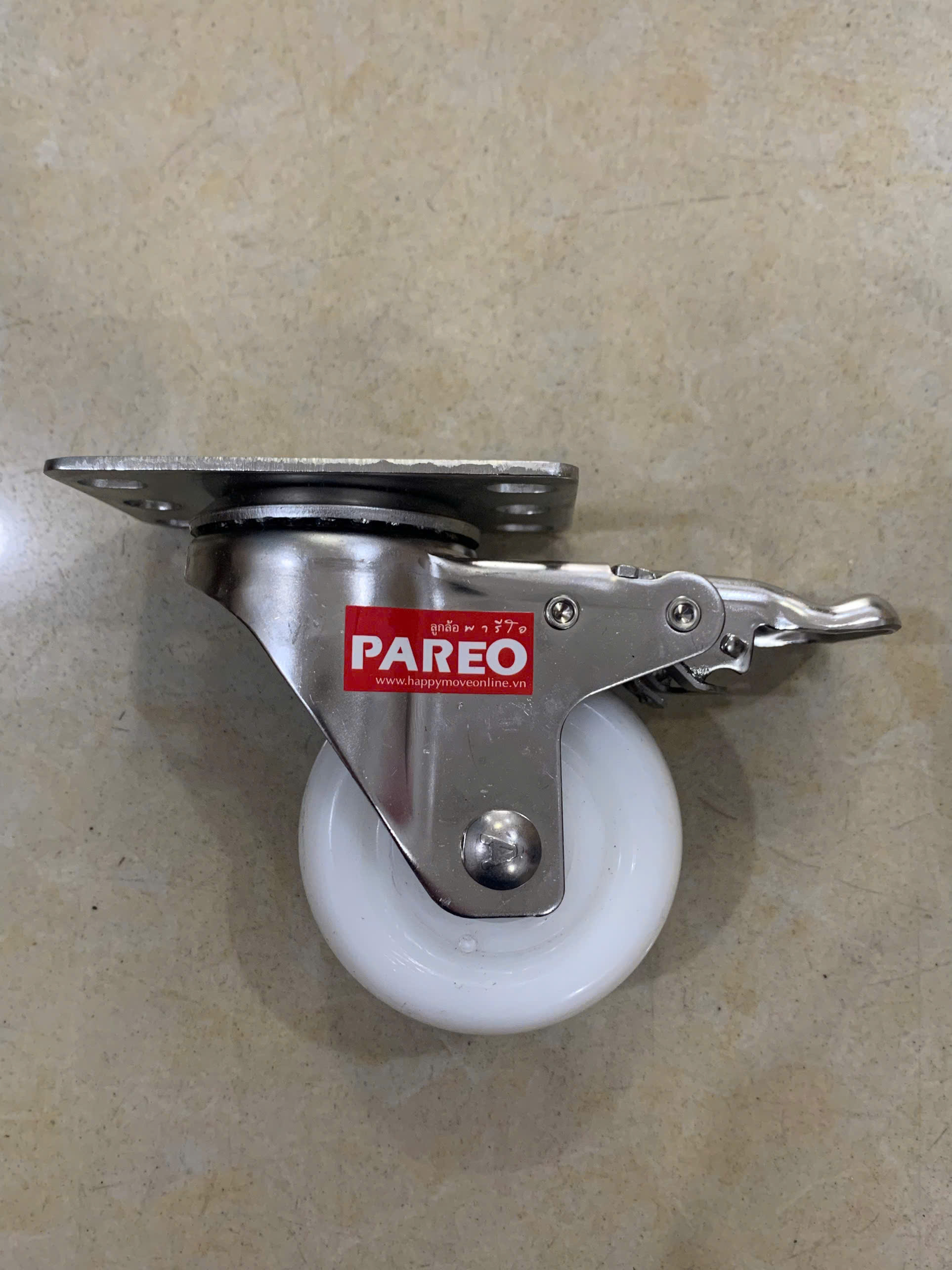 Bánh xe đẩy Nylon, bánh xe Pa càng Inox 304 xoay khóa  - PAREO