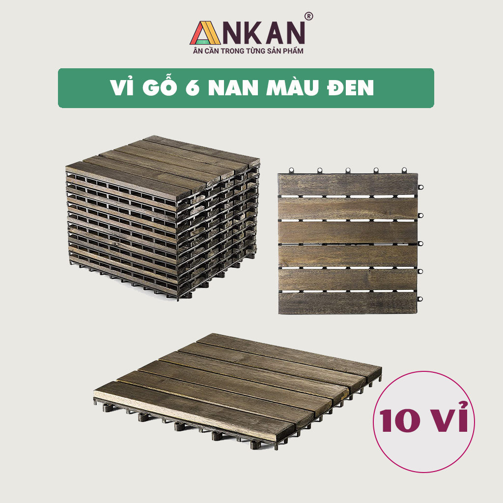 Vỉ Gỗ Lót Sàn Thương Hiệu ANKAN Gu Màu Đen 6 Nan, Ván Sàn Gỗ Vỉ Nhựa, Sân Vườn, Hồ Bơi, Phòng Spa, Siêu Bền, Chịu Nước Tốt, Chống Trơn Trượt, Tiêu Chuẩn Xuất Khẩu