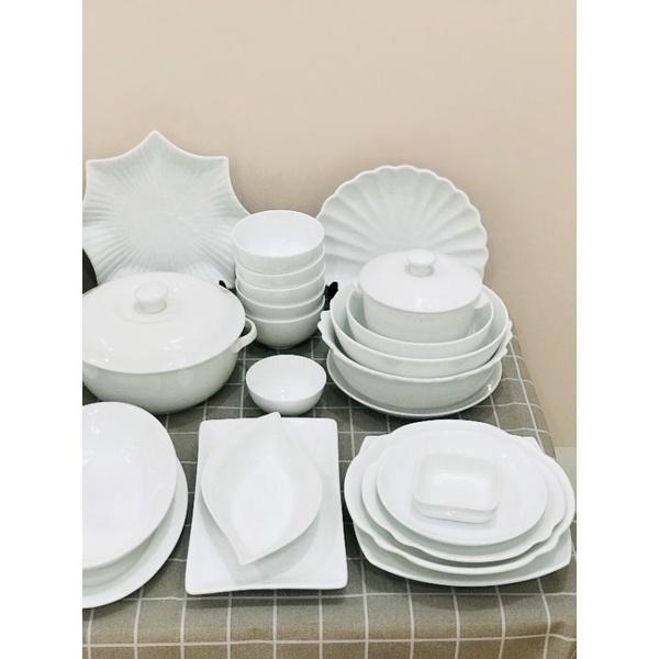 Set bộ đồ ăn sứ trắng cao cấp Bát Tràng (nhiều set)