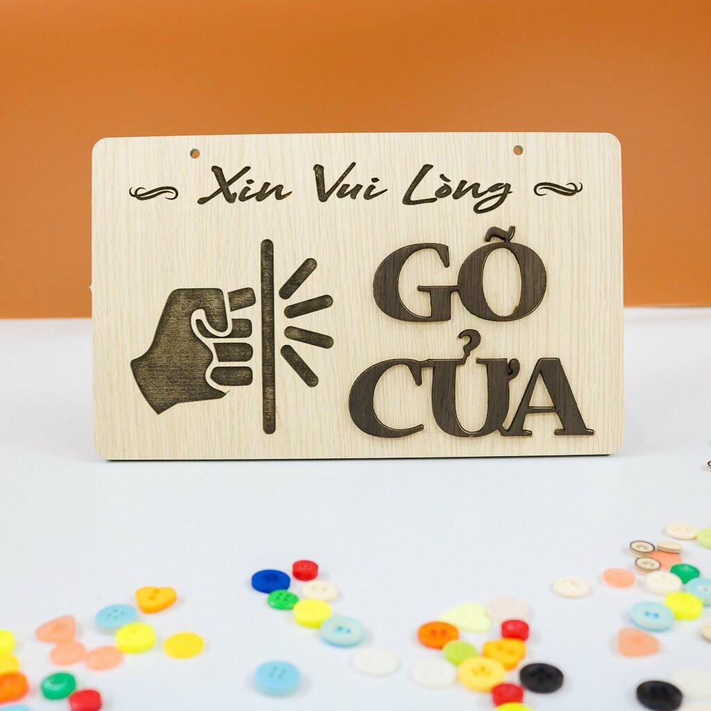 Bảng gỗ Xin vui lòng gõ cửa decor