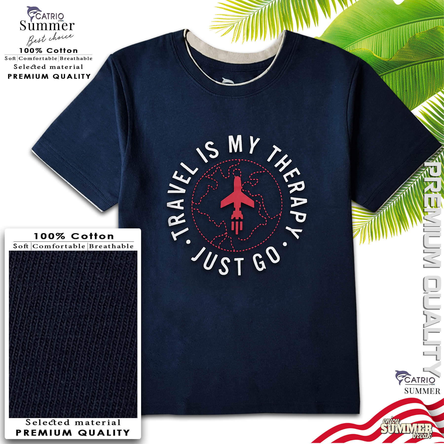 ÁO THUN BÉ TRAI NGẮN TAY CATRIO hình tên lửa therapy, màu NAVY là áo phông trẻ em từ 5 tuổi đến 12 tuổi thuộc BST quần áo trẻ em CATRIO du lịch hè năm 2021