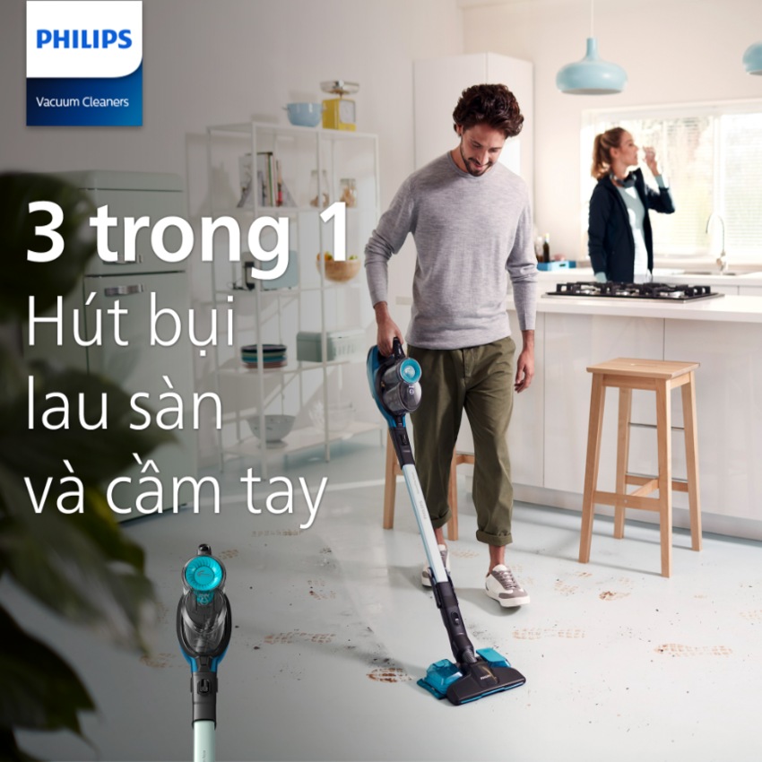 HÀNG CHÍNH HÃNG - Máy hút bụi cầm tay không dây dạng cán 3 trong 1 SpeedPro Aqua. Thương hiệu Hà Lan cao cấp Philips