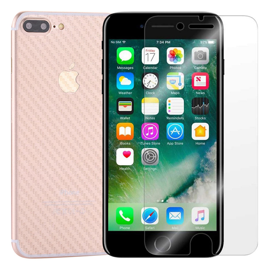 Bộ Kính Cường Lực iPhone 7 Plus / 8 Plus Remax (Trong Suốt) Và Miếng Dán Mặt Sau Vân Carbon (Trong suốt) - Hàng Chính Hãng