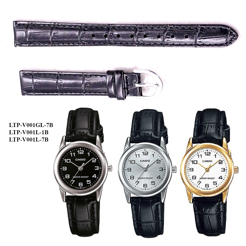 Dây Da Đồng Hồ Casio LTP-V001 Chính Hãng Màu Đen Cỡ 14mm